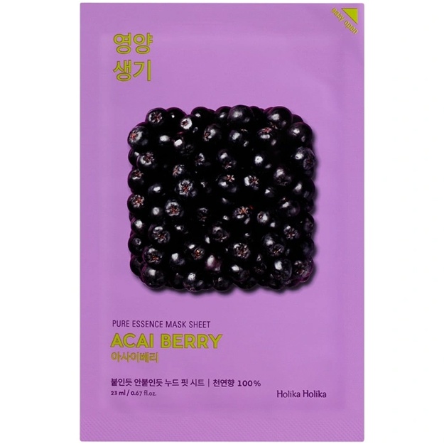 Asai rezavorlari bilan yuz niqobi Holika Holika Pure Essence Mask Sheet Acai Berry, 1d