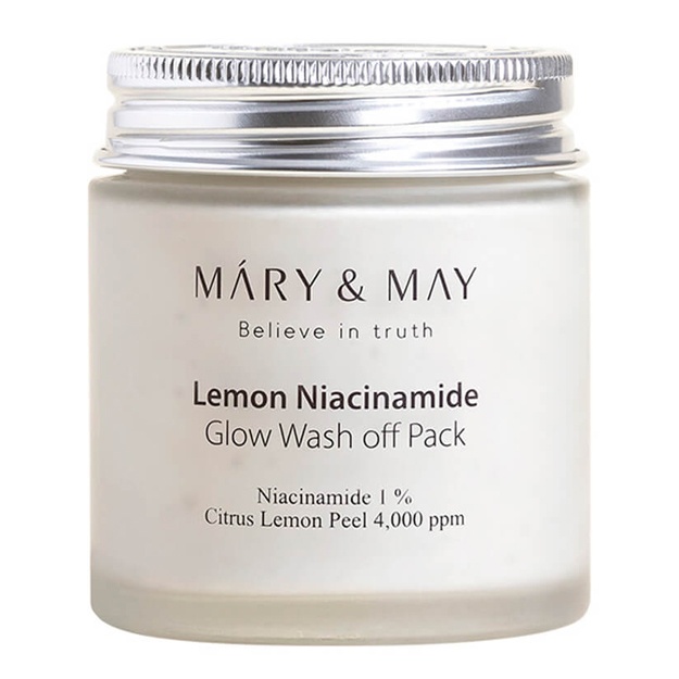 Terining yorqinligi va hatto terining rangi uchun gil niqobi Mary & May Lemon Niacinamide Glow Wash Off Pack, 125gr
