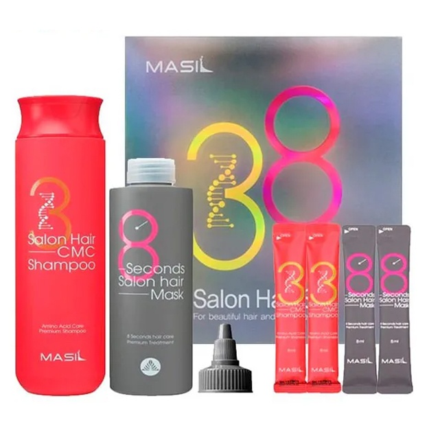 Keratin va kollagen bilan sochlarni tiklash to‘plami Masil 38 Salon Hair Set