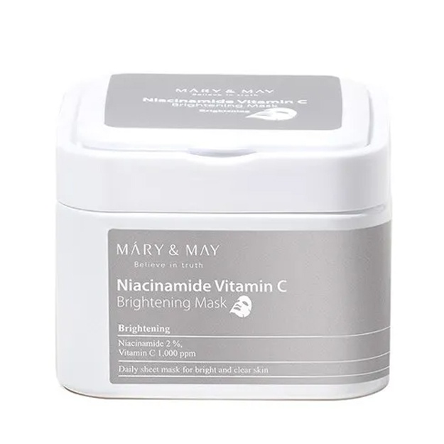 Niatsinamid va S vitaminli oqartiruvchi yuz niqoblar to‘plami Mary & May Niacinamide Vitamin C Brightening Mask 30 dona