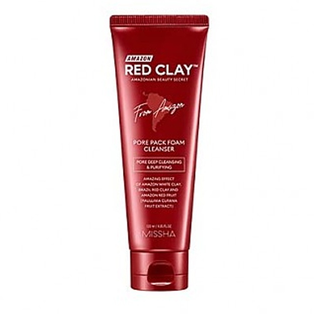 Teshiklarni tozalash uchun loy bilan ko‘pikli niqob Missha Amazon Red Clay Pore Pack Foam Cleanser, 120ml