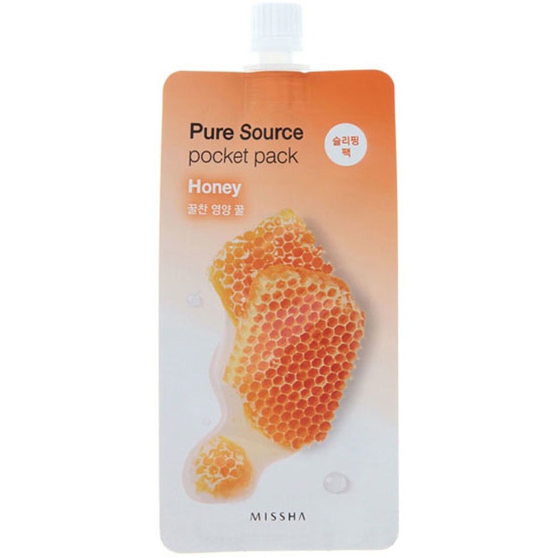 Asal bilan tinchlantiruvchi tungi niqob Missha Pure Source Pocket Pack Honey Pouch 1d
