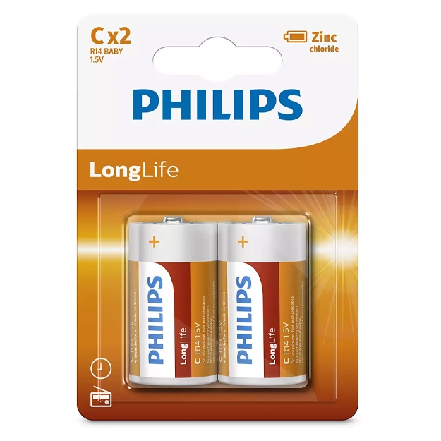 Батарейка Philips R14/C Longlife B2 R14L2B/10 (54949721)