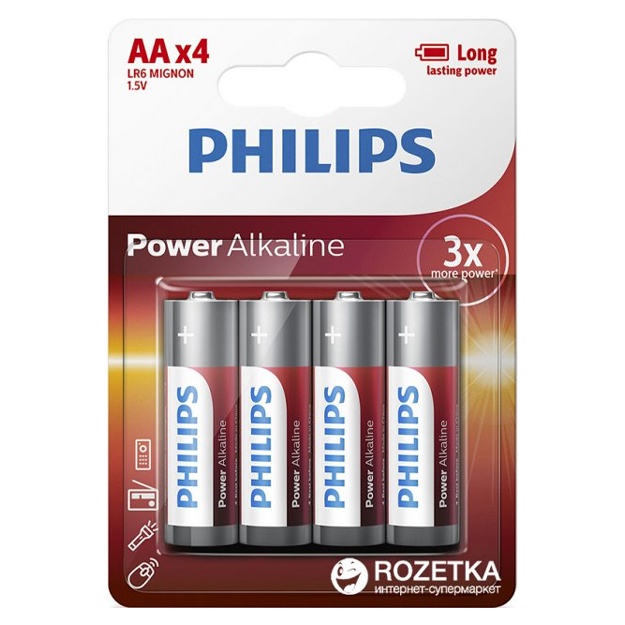 Batareyka Philips Power Alkaline LR6 AA 1.5 V 4 dona (LR6P4B/10)