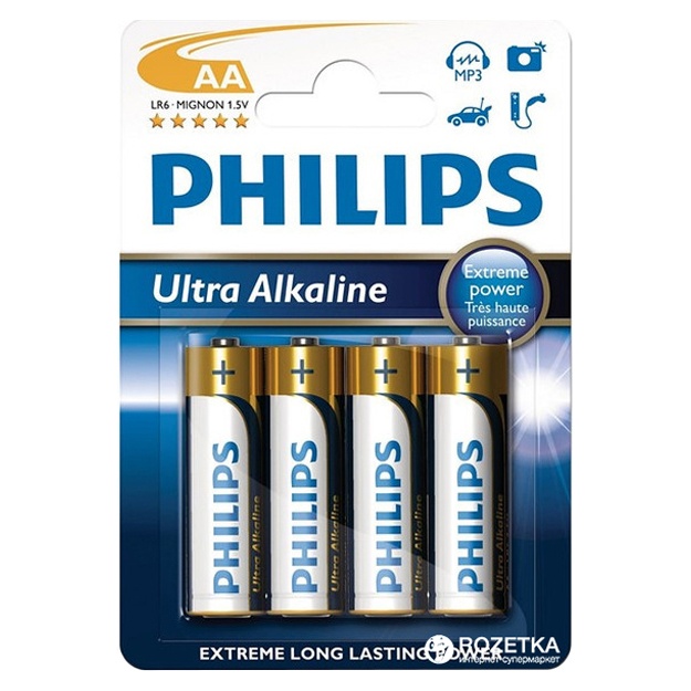 Батарейки Philips Ultra Alkaline LR6 AA 1.5 В 4 шт (LR6E4B/10)