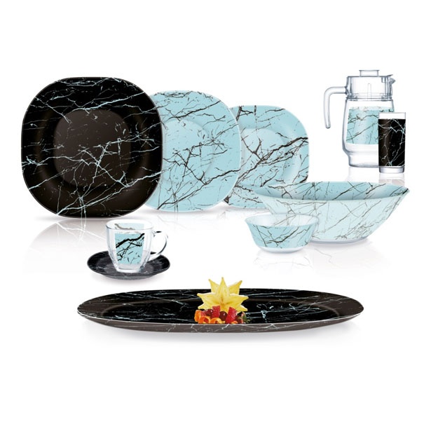 Stol idishlar to‘plami Neo Cari Marble Portoro Turquoise 46 ta element