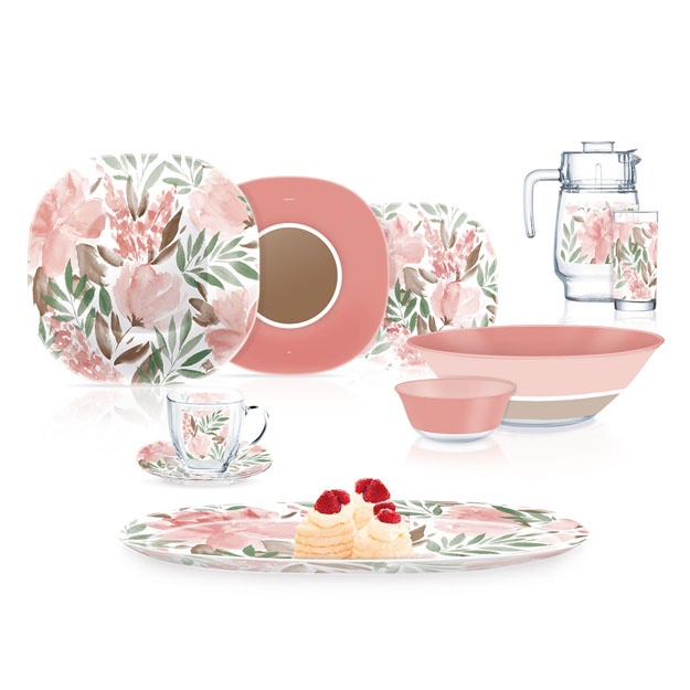 Stol idishlar to‘plami Neo Carina Flowerpad 46 ta element Pushti