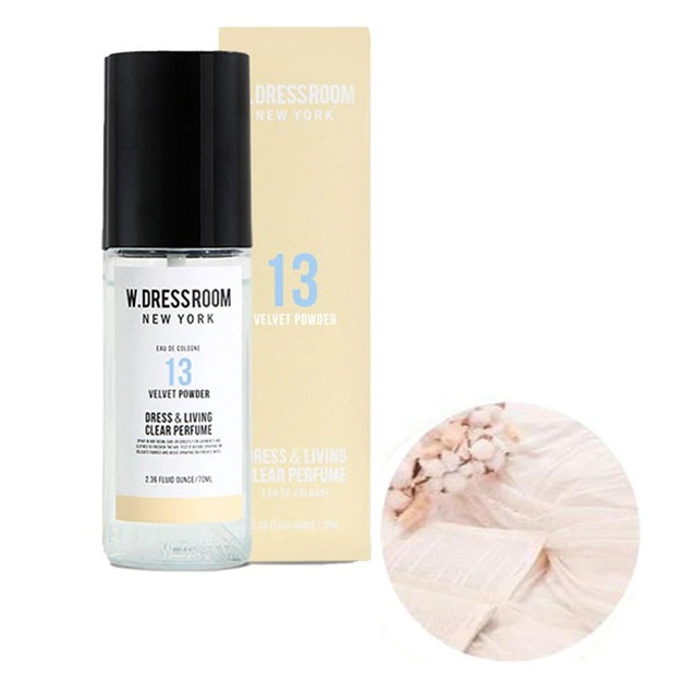 Kiyim va xona kokos uchun sprey W.Dressroom Dress Living Clear Perfume 70ml Velvet Powder