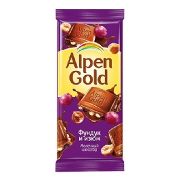 Шоколад Alpen Gold фундук, изюм 90г