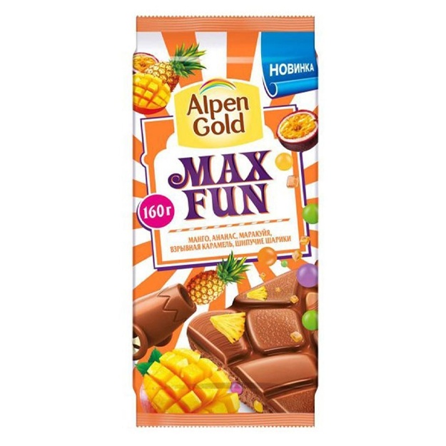 Shokolad 'Alpen Gold' Max Fun meva bo‘laklari 150 gr