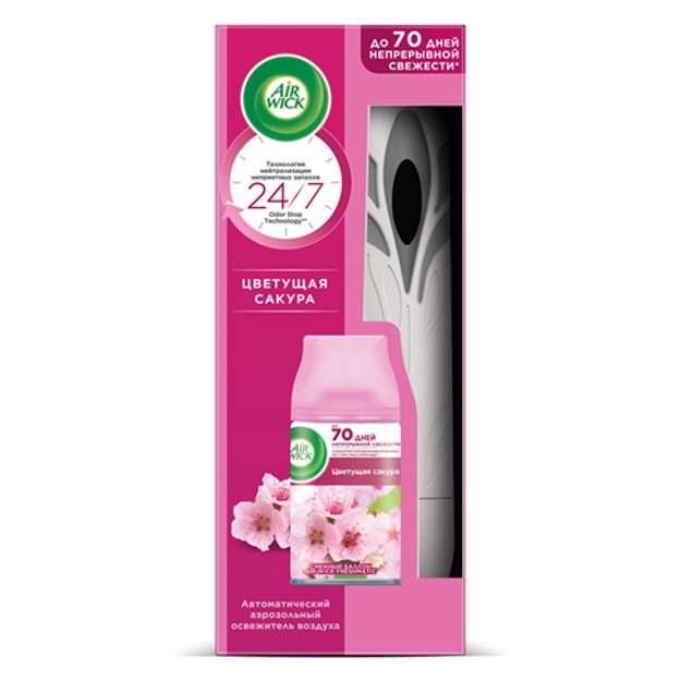 Комплект освежитель воздуха авт. и смен. блок Airwick Freshmatic "Pure. Цветущая сакура", 250мл