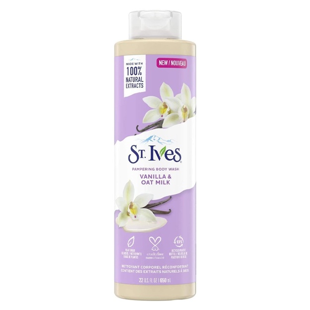 Гель для душа St. Ives Pampering с ванилью и овсяным молоком, изготовленный из 100% натуральных экстрактов, 650 мл
