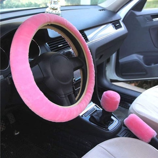 Rul uchun g‘ilof Universal 38cm Car Steering Wheel Cover Gearshift Handbrake Cover Protector Decoration Warm Super Thick Plush Collar Soft