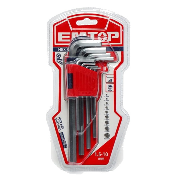 Набор шестигранных ключей Emtop EHKY1091, длина шестигранника, 1,5–10 мм