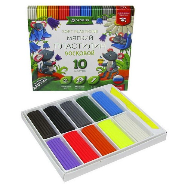 Aloe vera ekstrakti bilan juda yumshoq plastilin Globus PL10-01MV 10rang