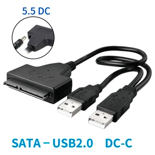 Kabel perexodnik adapter USB 2.0 - SATA dlya HDD 2,5" / 3,5" i SSD