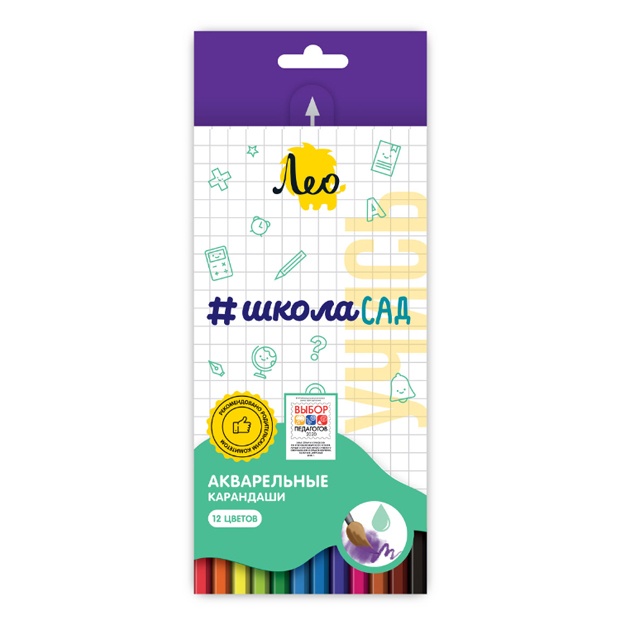 Akvarel qalamlari to‘plami 12 rangli o‘tkir «Leo» «SchoolGarden» LSVP-12