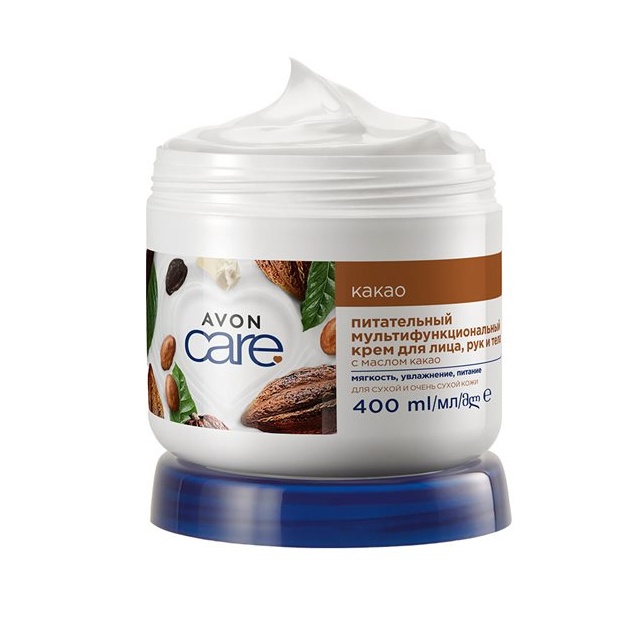 Yuz, qo‘llar va tana uchun namlovchi ko‘p funktsiyali krem Avon Care kakao moyi bilan 400ml