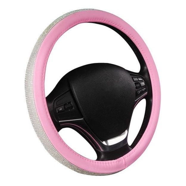 Rul uchun g‘ilof Diamond Leather Steering Wheel Cover with Bling Bling Crystal Pink