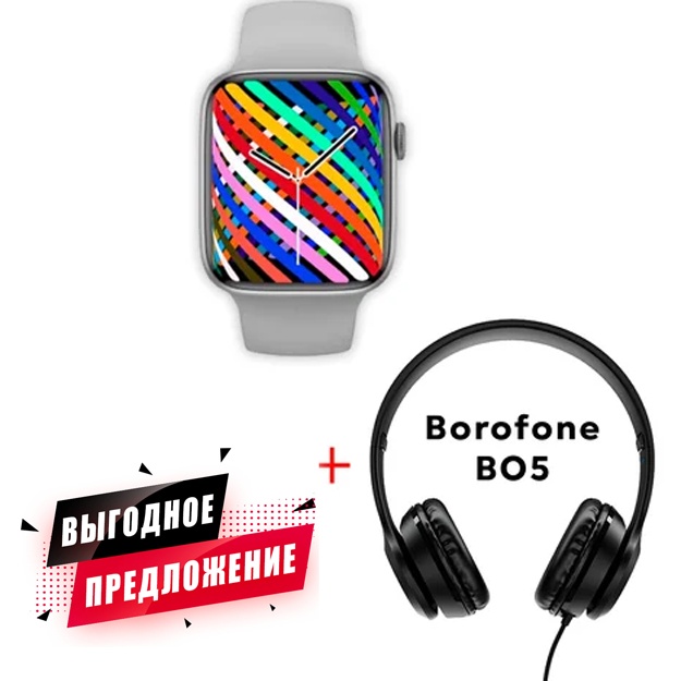 Smart soat DT7 + Sovg‘a sifatida Borofone BO5 simli quloqchinlari Kulrang