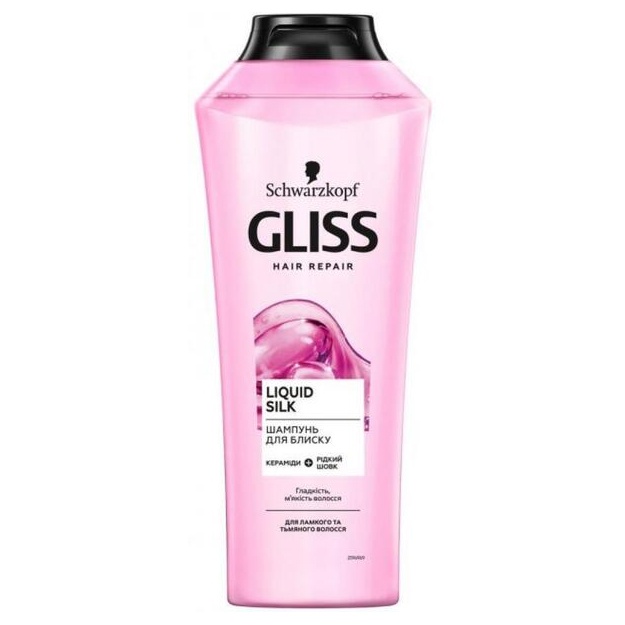Shampun Gliss Kur "Suyuq ipak" mo‘rt, porlashi yo‘q sochlar uchun 400 ml