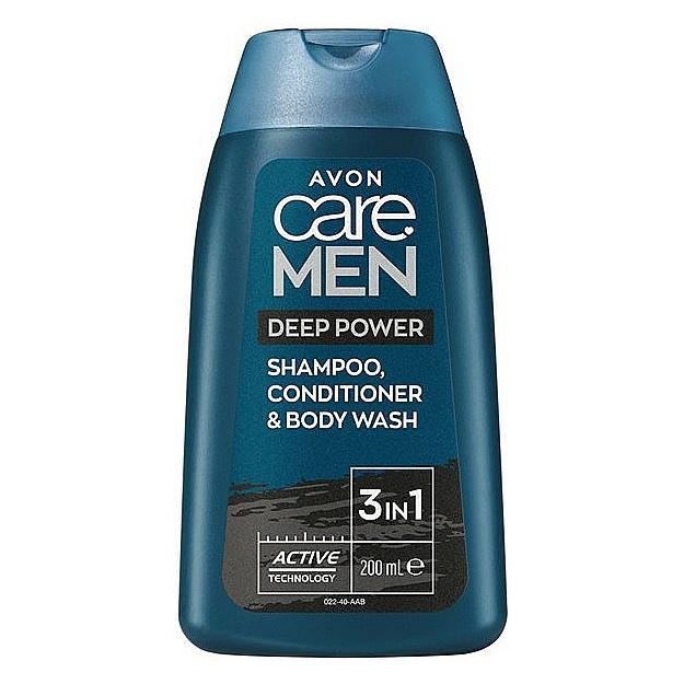Erkaklar uchun shampun-dush geli/konditsioner Avon Sila chernogo uglya 200ml