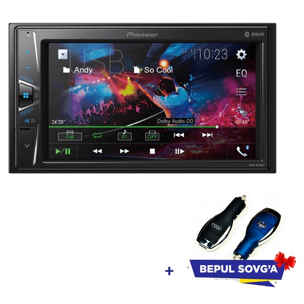 Встраиваемый автомультимедийный AV-ресивер WVGA с сенсорным экраном Pioneer MVH G219BT, 6,2-дюймовый + в подарок брендированный зарядник для авто