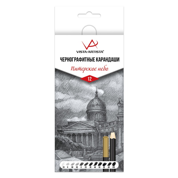 "Peterburg osmoni" qora qo‘rg‘oshin qalamlari to‘plami Vista-Artista VAGPP-12 12d