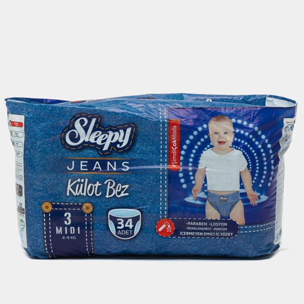 Bolalar tagliki ichki kiyim Sleepy Jeans - №3 4-9 kg, 34 dona