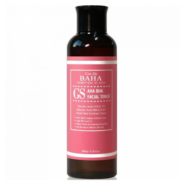 Muammoli teri uchun kislotalar bilan eksfoliant tonik Cos de Baha AHA/BHA GS Toner