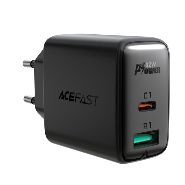 Zaryadlash qurilmasi Acefast  A5 PD(USB-C+USB-A) Charger 32W Qora