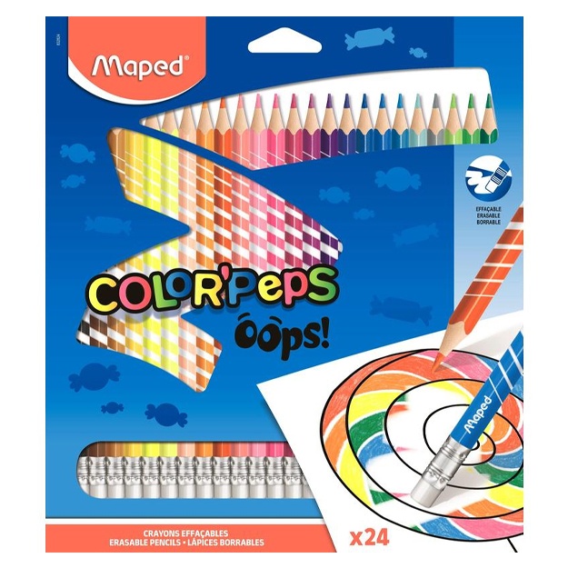 Qalamlar 24 ta rang silgi bilan Maped SOLOR’PEPS OOPS 832824