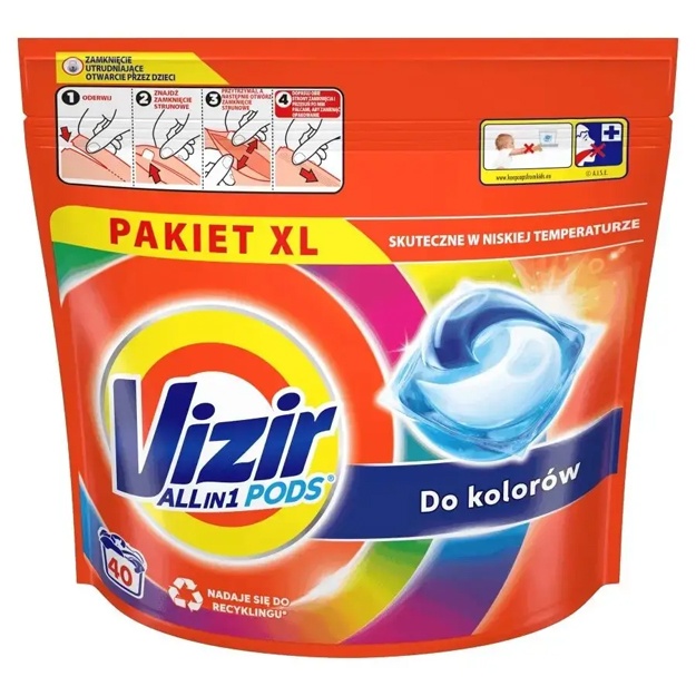 Капсулы для стирки Vizir All in 1 Pods для цветного белья, 40 шт