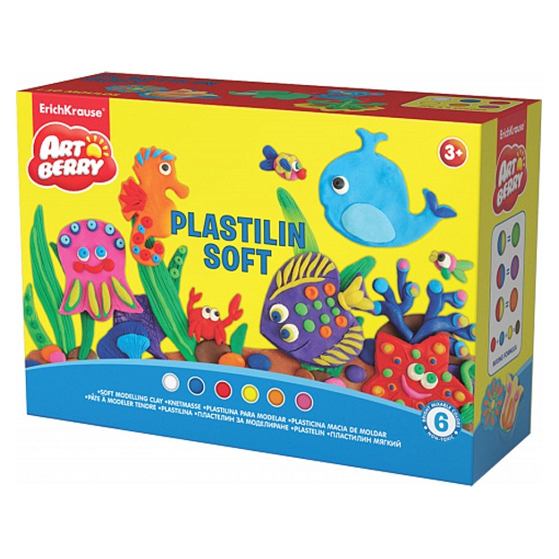 Yumshoq plastilin ArtBerry Play in Clay 6 rang, har biri 50 g (33306)