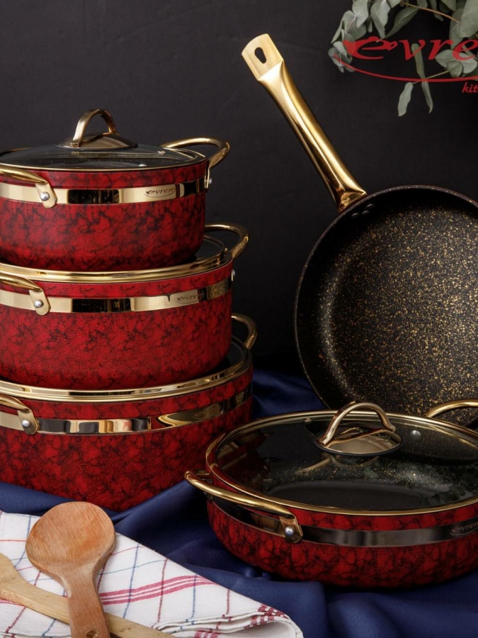 Набор казанов и сковорода из 9 предметов evren kitchenware-5