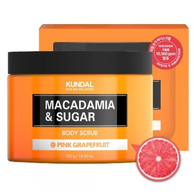 Badan uchun skrab Kundal Macadamia & Sugar Body Scrub PINK GRAPEFRUIT 550g