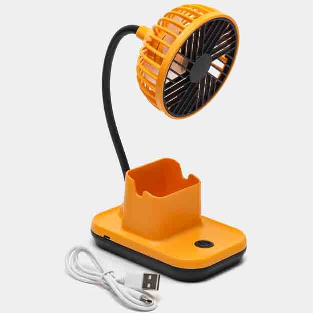 Telefon stendli portativ stol ventilyatori, qalam ushlagichi MINI USB FAN sariq