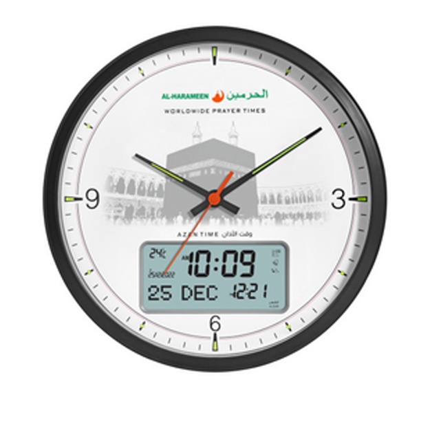 Al Harameen elektron raqamli Azan soati, Oq HA-7052 Oq rang 40.6x40.6sm
