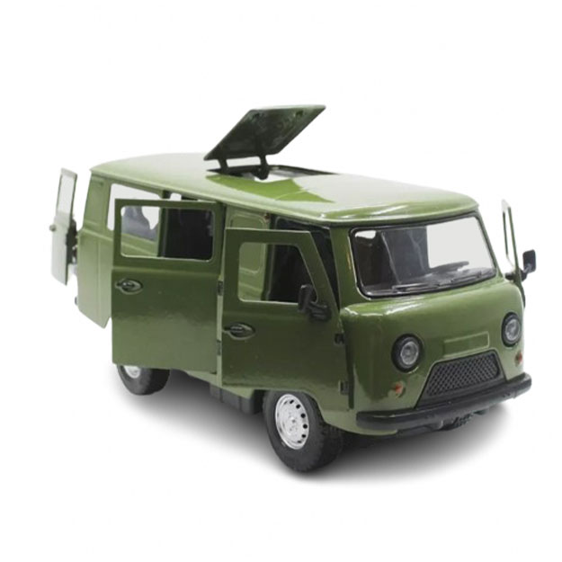Metall avtomobil UAZ Loaf o‘yinchoq 1:24 tovushlar va yorug‘lik yeffektlari bilan