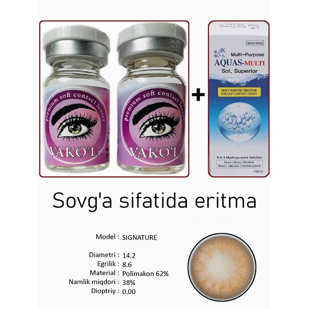 Rangli kontakt linzalari Vakoli SIGNATURE 2 dona + Eritma