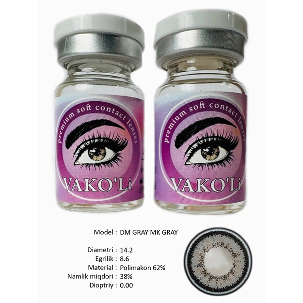 Цветные контактные линзы Vakoli DM GRAY MK GRAY 2 шт