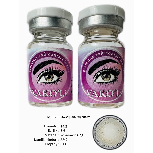 Цветные контактные линзы Vakoli NA-01 WHITE GRAY 2 шт