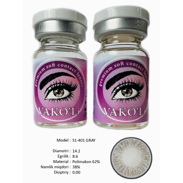 Rangli kontakt linzalari Vakoli S1-401 GRAY 2 dona