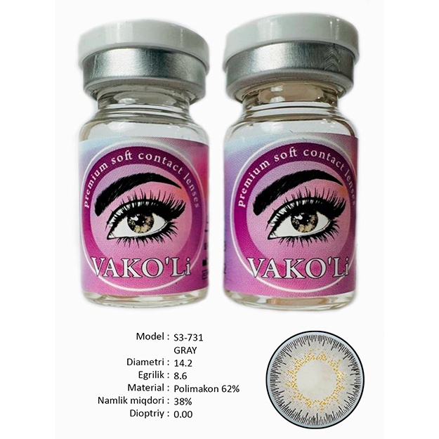 Rangli kontakt linzalari Vakoli S3-731 GRAY 2 dona