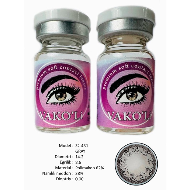 Rangli kontakt linzalari Vakoli S2-431 GRAY 2 dona