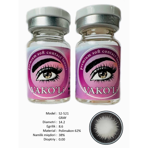 Rangli kontakt linzalari Vakoli S2-521 GRAY 2 dona