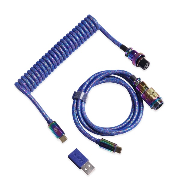 Klaviatura uchun kabel Keychron Type-A/Type-C Keychron Coiled Aviator Cable-Straight Rainbow Palted Blue, (CAB6_KEYCHRON)