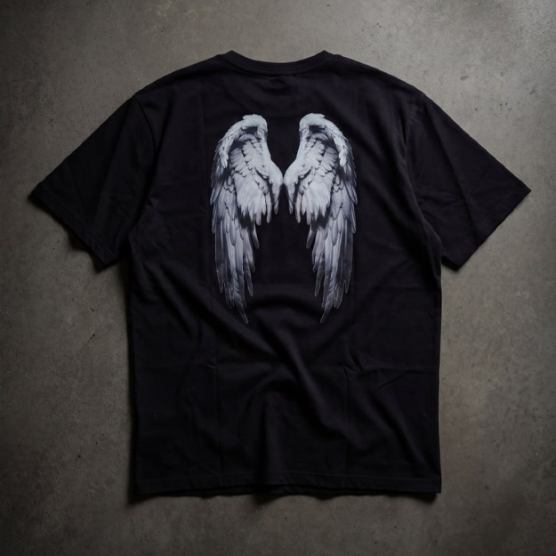 Erkaklar va ayollar uchun “Angel” printli futbolka S qora