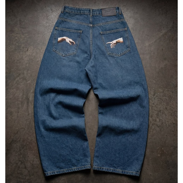 Erkaklar va ayollar uchun printli keng fasonli (baggy fit) jins shim M