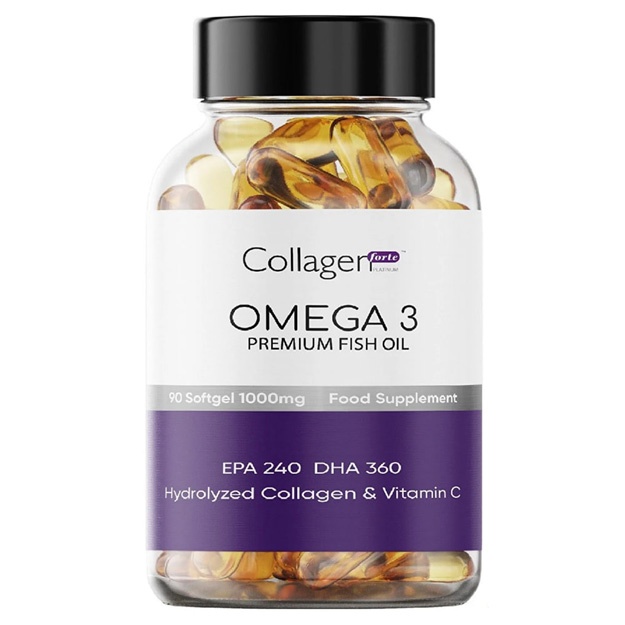Пищевая добавка рыбий жир, коллаген, витамин C Collagen Forte Platinum Omega 3 Premium Fish Oil 90капсул
